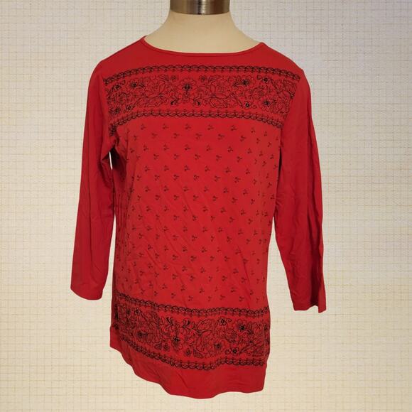 DG2 Red Bandana Floral Print Stretch 3/4 Sleeve Top Size Medium - Picture 1 of 6